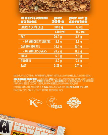 Peanut Butter & Banana Gut-Friendly Oat Bars (16 Pack)