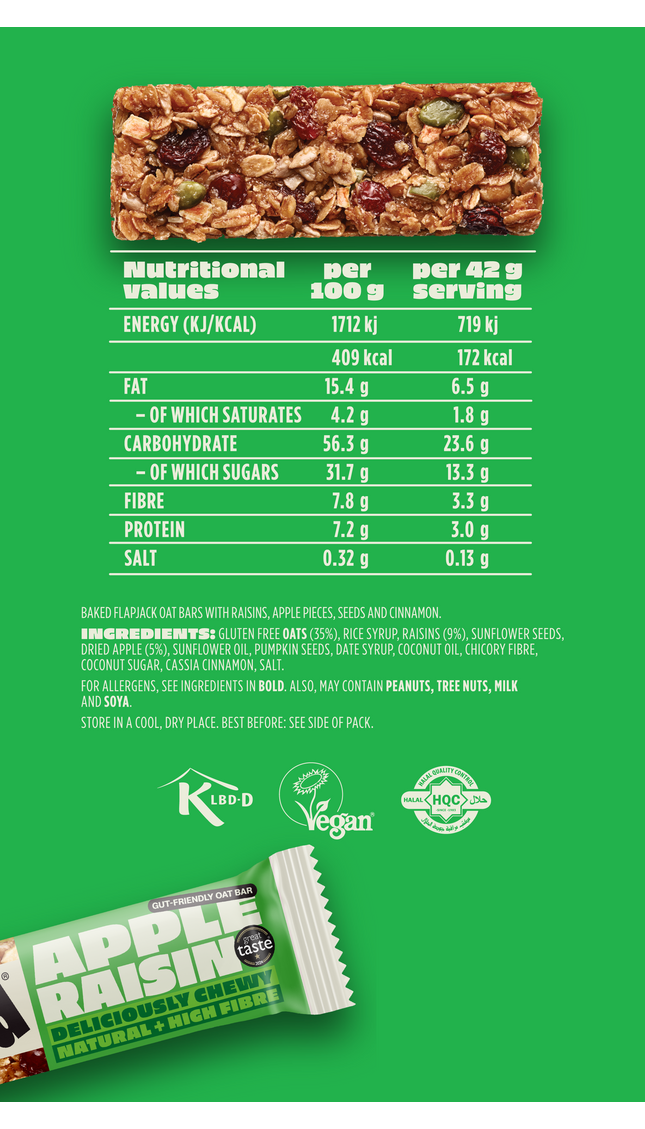 Apple & Raisin Gut-Friendly Oat Bars (16 Pack)